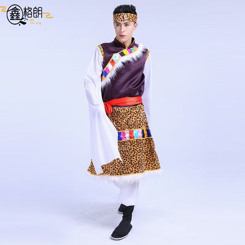 民族舞蹈表演服装少数民族藏族水袖长袖男装藏族舞台演出服饰 图片色